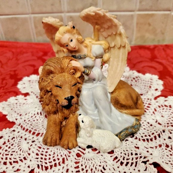 Vintage Lion And Lamb With Angel Figurine Young’s Collectible - Picture 1 of 6
